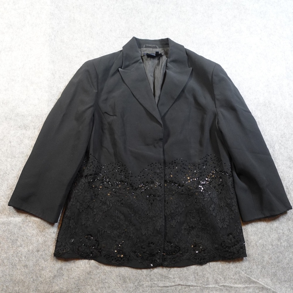 Luisa Spagnoli Blazer‎ Womens Extra Large IT 50 Black Snap Front Lace Sequin